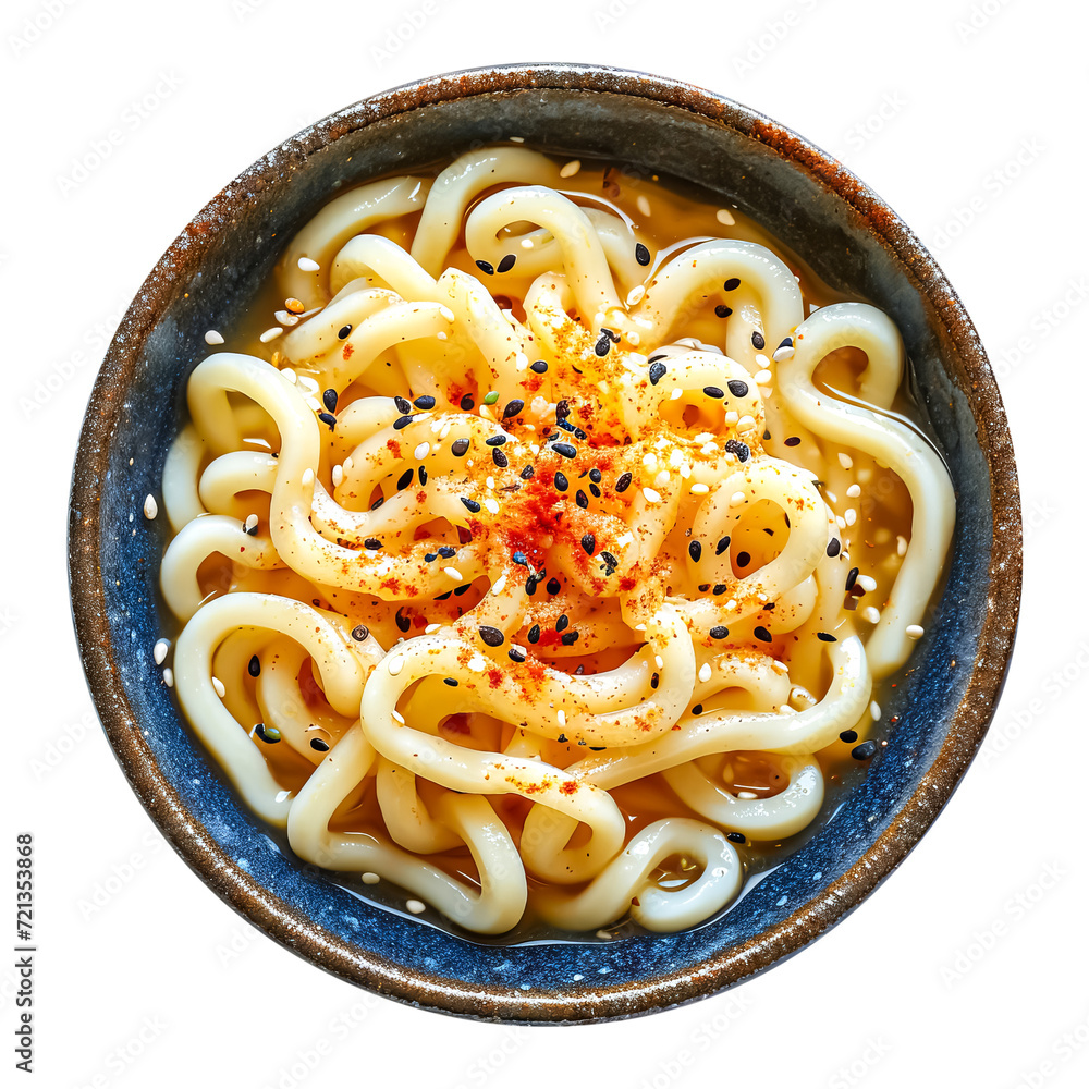 Udon, a type of thick noodle made from wheat flour. A hot soup with ...