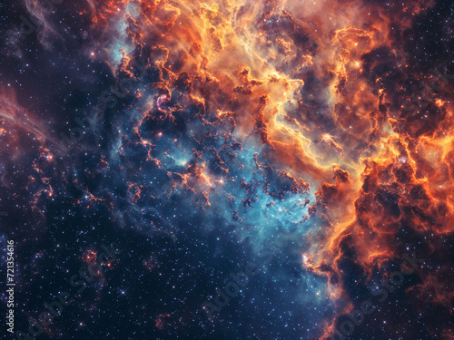 Illustration of a space cosmic background of supernova nebula and stars, glowing mysterious universe, galaxy wallpaper