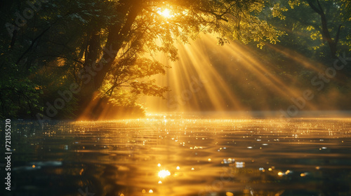 Rays of sunlight kissed the rippling waters nature landscape © AI ARTS