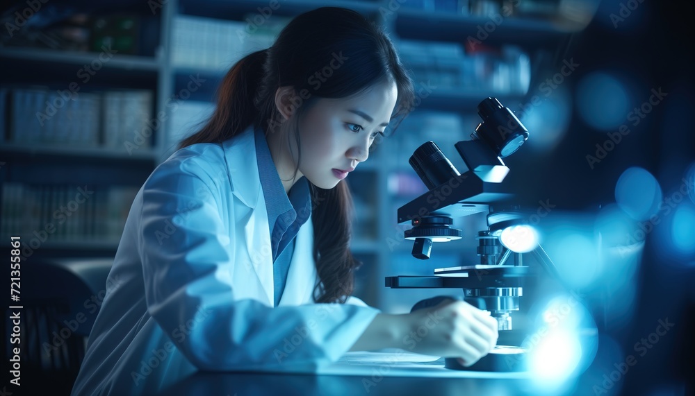 young adult chinese scientist working with a microscope young adult chinese scientist working with a microscope