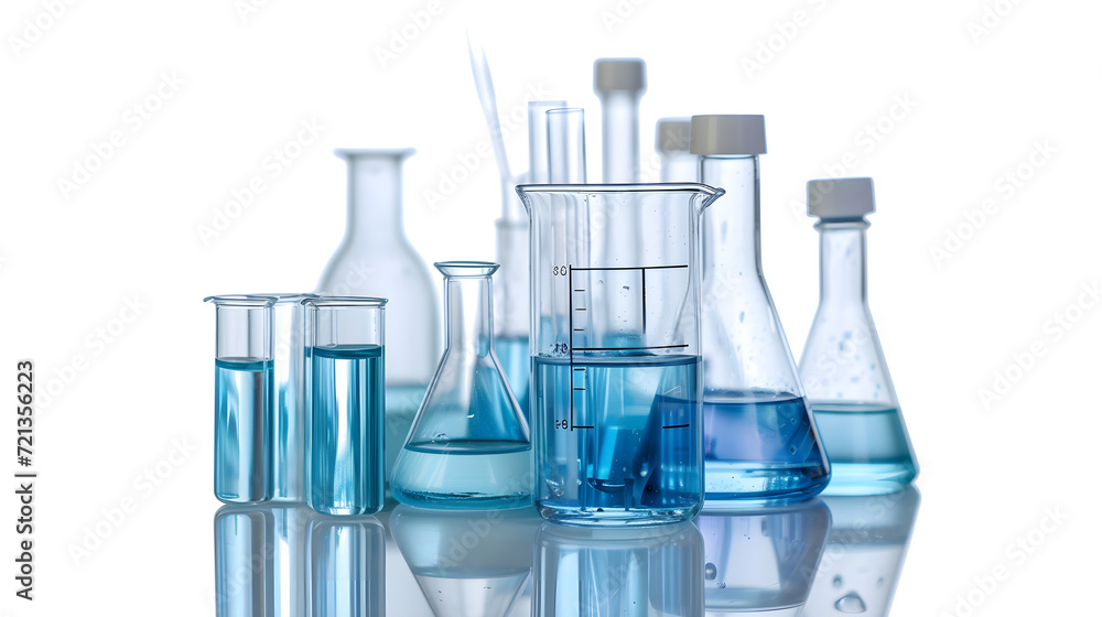 Glass laboratory flasks with liquid for experiments on a
isolated background Glass laboratory flasks with liquid for experiments on a
isolated background