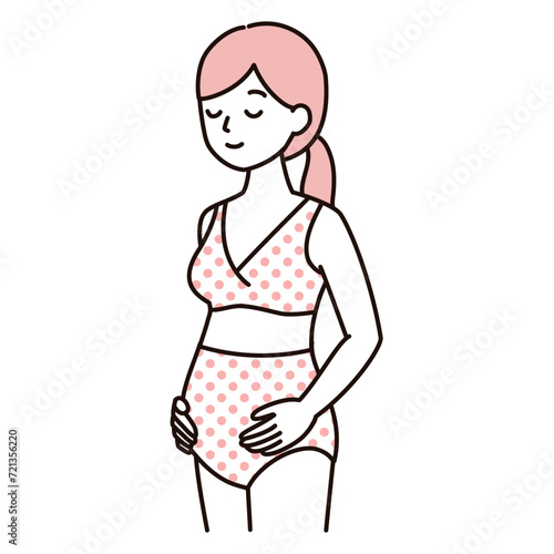 マタニティブラ・マタニティショーツを着用した妊娠中の女性のシンプルイラスト・妊婦さん・ピンク
