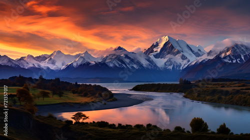 Epic Grandeur of Sunset over Majestic Mountain Range: A Symphony of Light and Shadows © Francisco