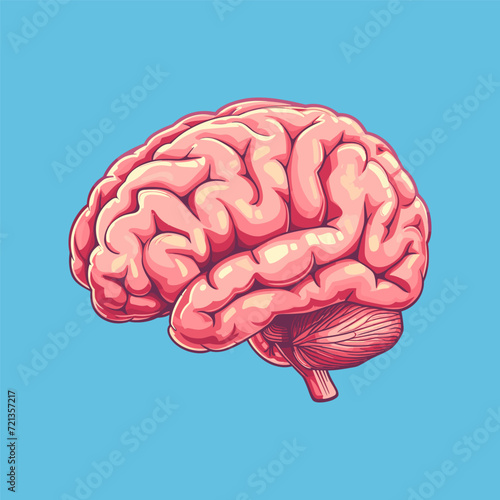 Simple human brain isolated on blue background cartoon vector.