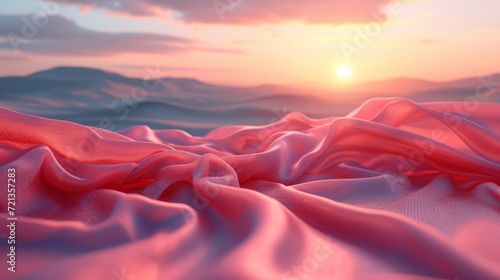 Pink silk fabric with sunset in the background