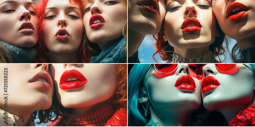 featuring three people with detailed, hyper-realistic lips. The concept focuses on the intersection of medicine and illusionism. The cranberry motif adds a touch of color and intrigue to the images.