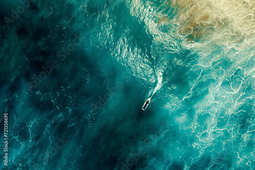 Aerial View of Lone Surfer in Vast Ocean