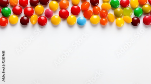 Skittles candy on white background texture wallpaper. Free space for text. Candy like skittles. YumEarth Organic Sour Giggles. Horizontal banner format