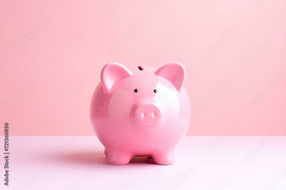 A pink piggy bank sits on top of a table, offering a convenient way to save money and manage personal finances, Pink piggy bank for education and intuition savings and investment funds, AI Generated