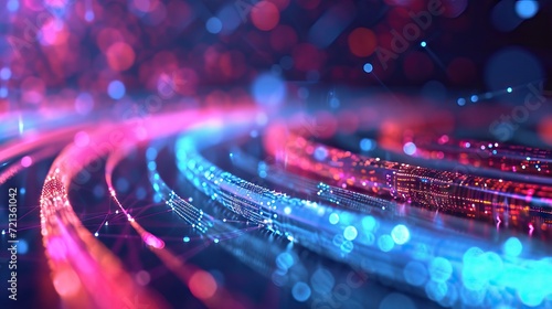 Fiber optics in blue, close up with bokeh. AI generated illustration