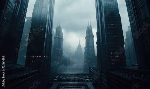 Skyscrapers  futuristic dark city