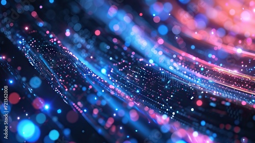 Fiber optics in blue, close up with bokeh. AI generated illustration