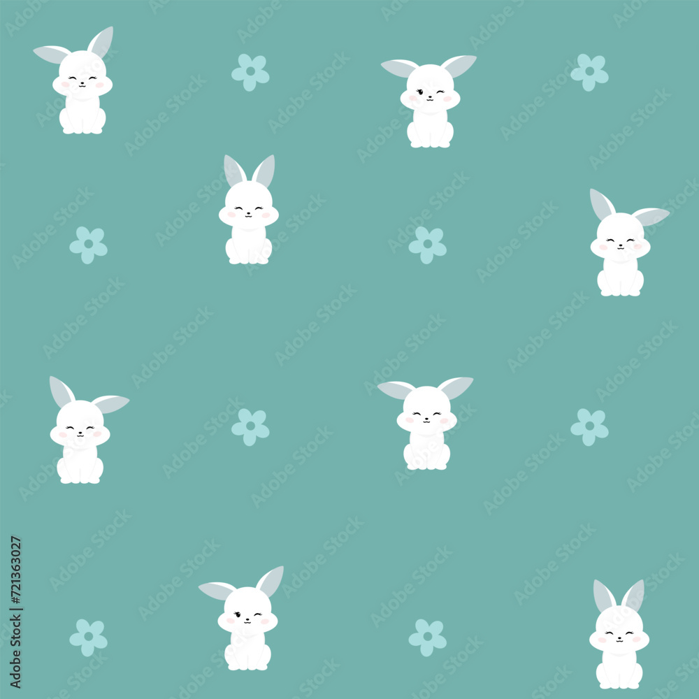 Easter Seamless Pattern with Bunnies and simple flower.