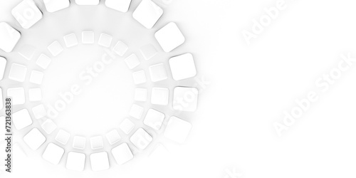 Fototapeta Naklejka Na Ścianę i Meble -  White abstract background with rounded cubes, space for copy text. White template with cubes in rings, for copy space, banner. 3D render