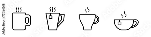 Collection coffee and tea cups. Symbol cup of tea with steam. Tea bag in a mug. Hot drink icon in vector design style