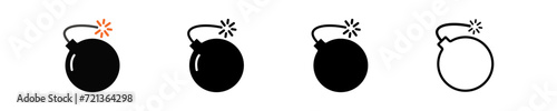 Bomb black set. Symbol of explosive dynamite boom. Filled and outlined Bomb icon vector. Sign explosion in vector design flat style