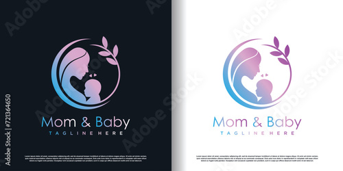 Mom and baby logo design with modern unique style Premium Vector