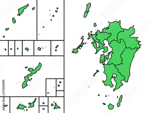 少しゆるい九州・沖縄地図　県境入り