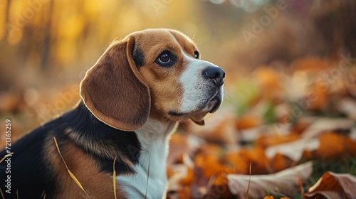 A dog sitting on the autumn leaves  © Naz