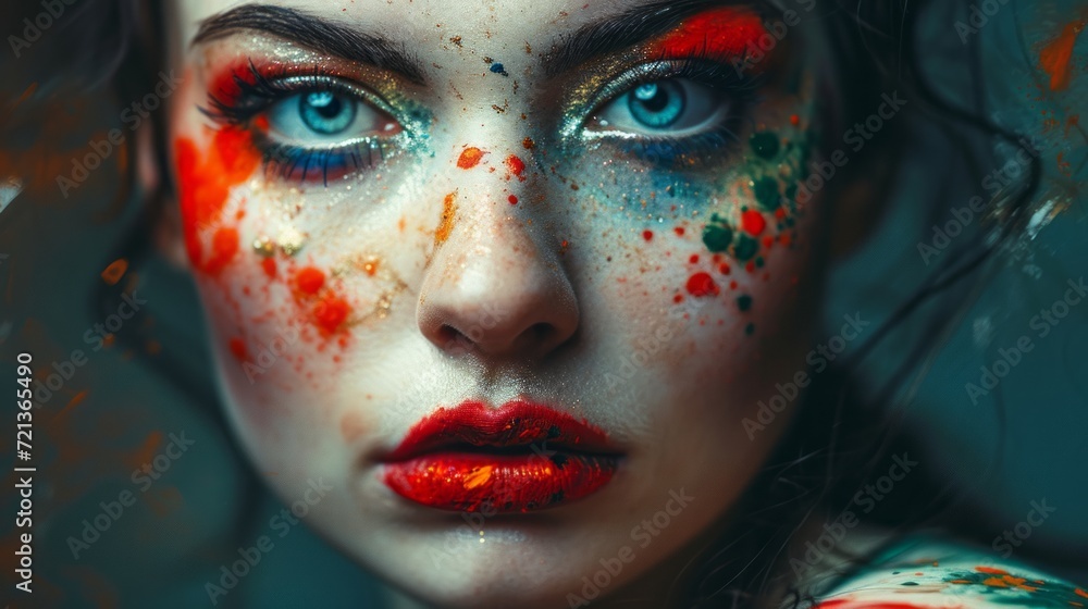 saturated rainbow makeup  Portrait of a woman with Colorful Background