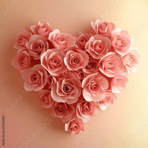 heart of pink roses on peach color background 