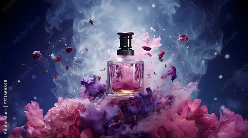 Perfume with floral aroma burst. - obrazy, fototapety, plakaty 