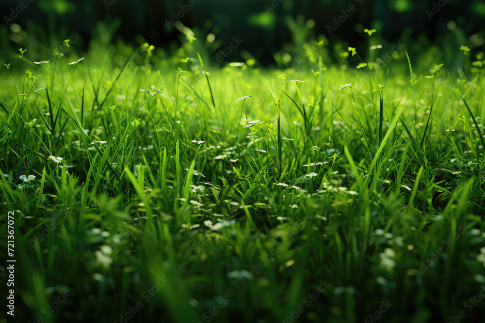 Green grass in the sunlight. Shallow depth of field. Selective focus Green grass in the sunlight. Shallow depth of field. Selective focus
