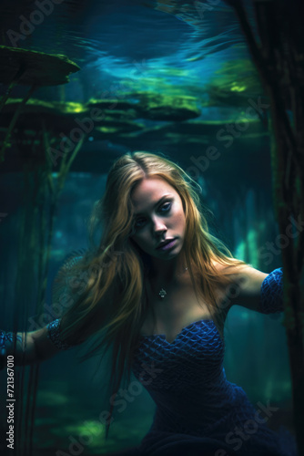 Portrait of a mermaid with blonde hair  generative AI 