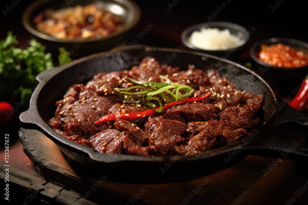 beef steak on hot pan - japanese food style