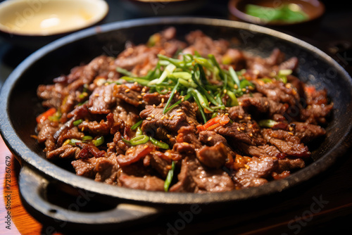 beef steak on hot pan - japanese food style