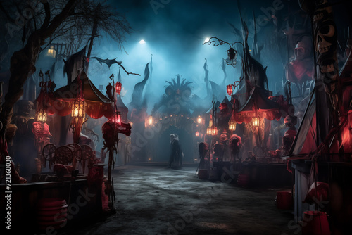 Halloween spooky abandoned enchanted castle square. Generative AI