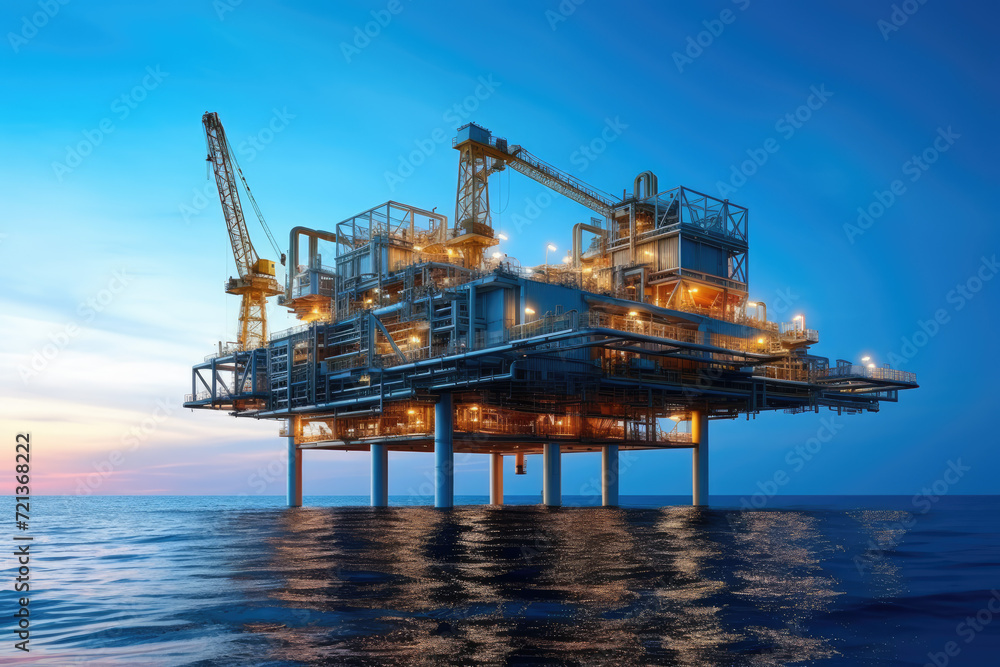 Oil and gas platform in the gulf or the sea. Production platform for oil and gas