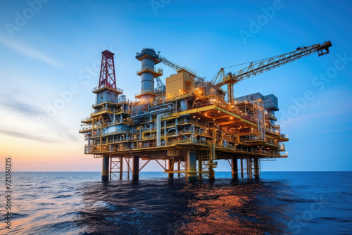Oil and gas platform in the gulf or the sea. Production platform for oil and gas