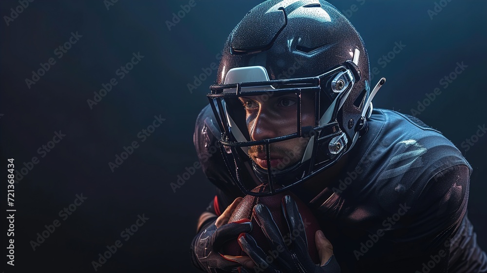 sport concept. american football sportsman player on black background with copy space. sport concept, generative ai