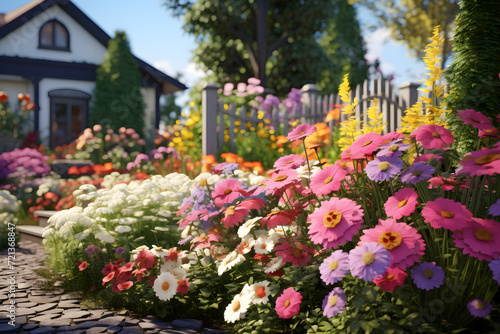Outdoor garden with a vibrant flowerbed © sugastocks