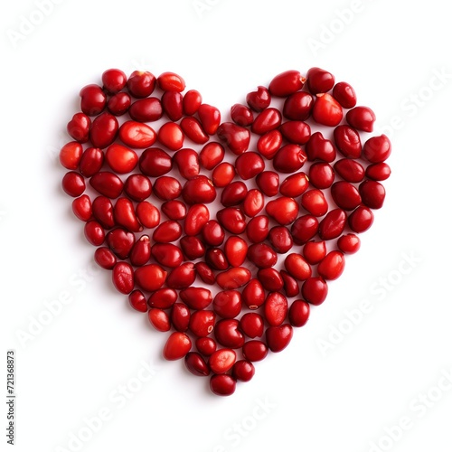 a heart frame of strawberry beans on a white background