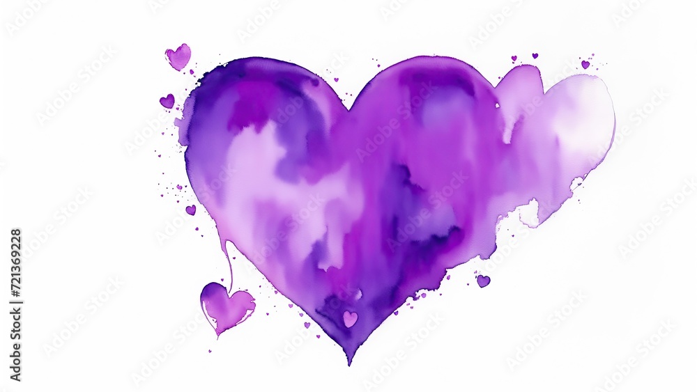 A Purple Watercolor Heart Shape on a white background