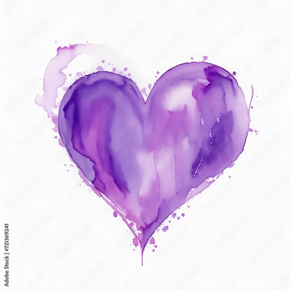 A Purple Watercolor Heart Shape on a white background