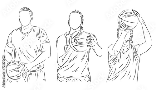 set of people playing volleyball line art ilustration
