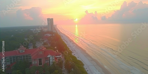 retired couple on the beach, admiring the sunset, drone perspective capturing