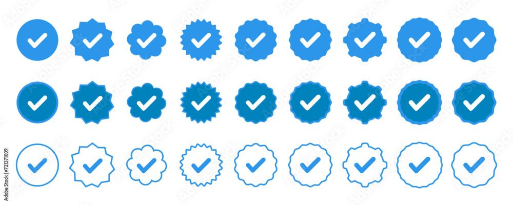 Blue social network icons account verification icon verified icon profile set vector checkmarks on white background eps10