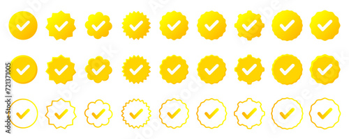 Gold social network icons account verification icon verified icon profile set vector checkmarks on white background eps10