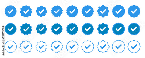 Blue social network icons account verification icon verified icon profile set vector checkmarks on white background eps10 photo