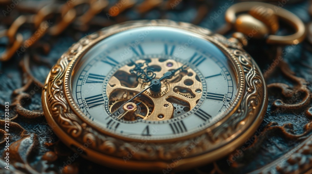 the mesmerizing details of a vintage pocket watch frozen in time. 