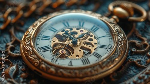 the mesmerizing details of a vintage pocket watch frozen in time. 