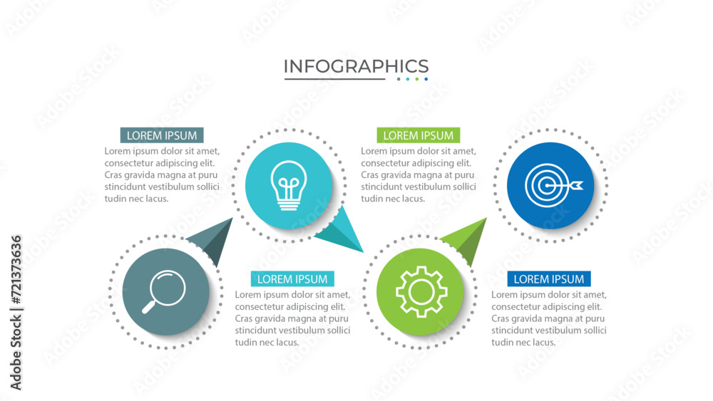 Modern infographic template. Creative circle element design with marketing icons. Business concept with 4 options - obrazy, fototapety, plakaty 
