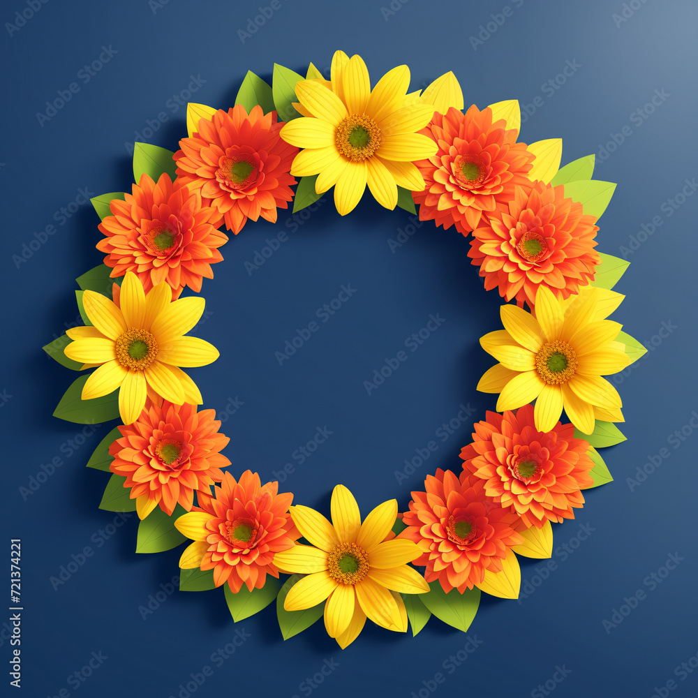 AI generated illustration of a frame with flowers around and copyspace for your text or image