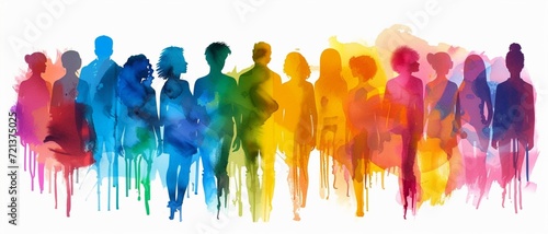 Colorful silhouettes of a diverse and multicultural community. Illustration of a multiethnic group of people.