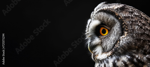 Eyes of a Great Grey Owl or Lapland Owl (Strix nebulosa) on the black background