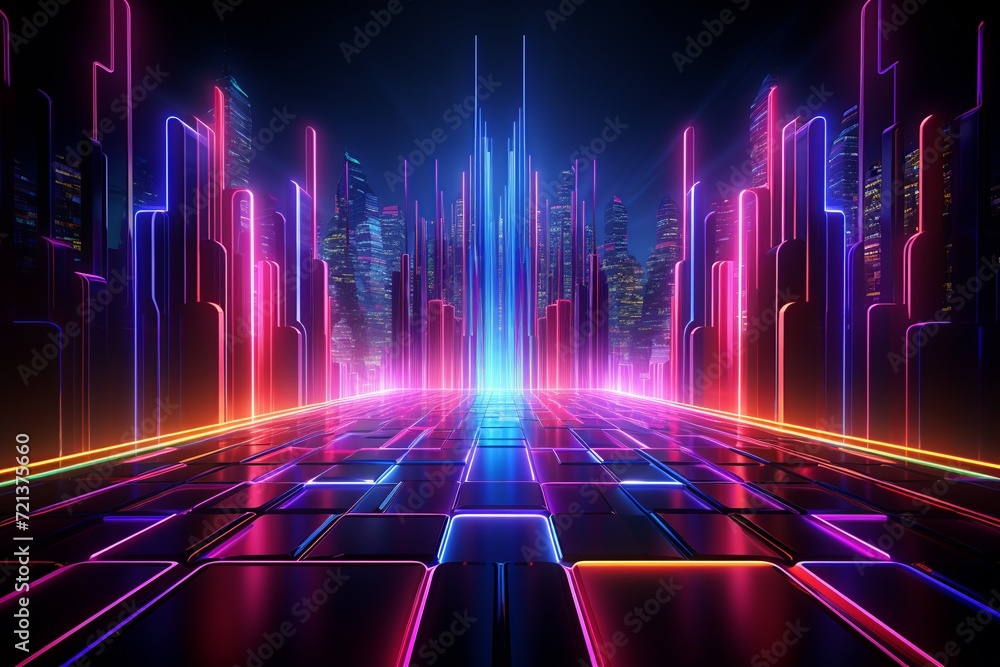 Experience the allure of this striking 3D rendering, presenting an abstract neon background designed specifically as a modern wallpaper Experience the allure of this striking 3D rendering, presenting an abstract neon background designed specifically as a modern wallpaper
